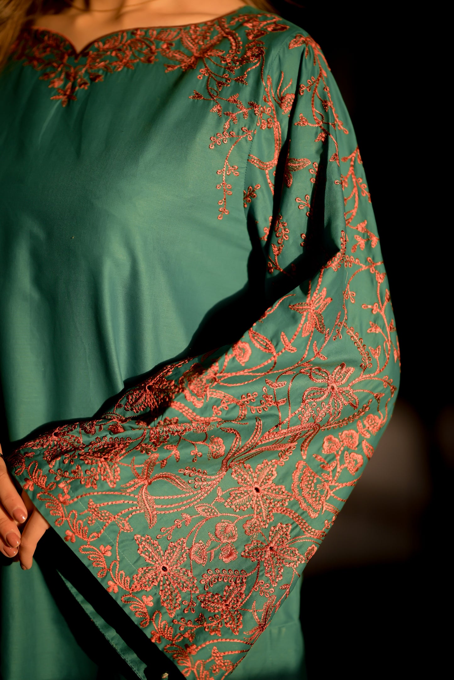 SELENE - LAWN GREEN AND RUST 3 Piece Embroidered (AM030)