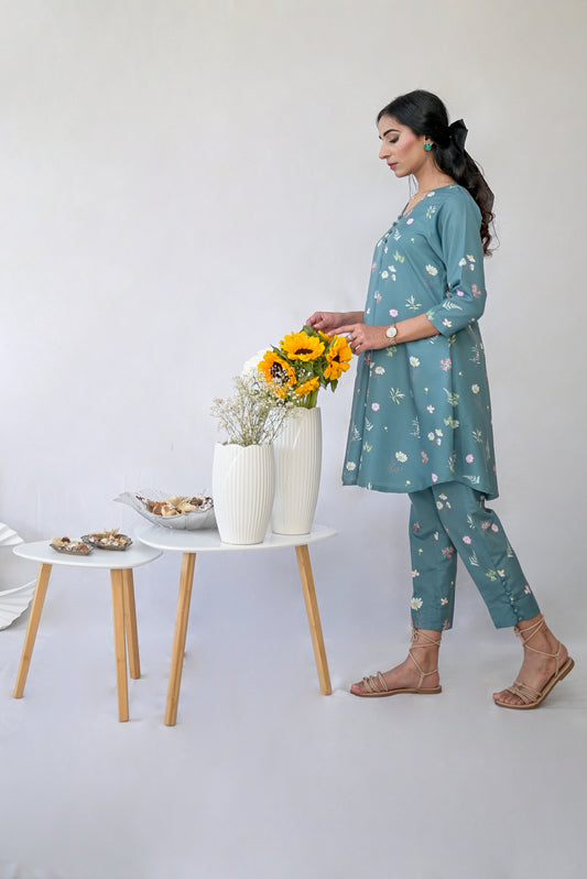 Celea – Silk Lawn Pine Green 2 Piece Printed Pret