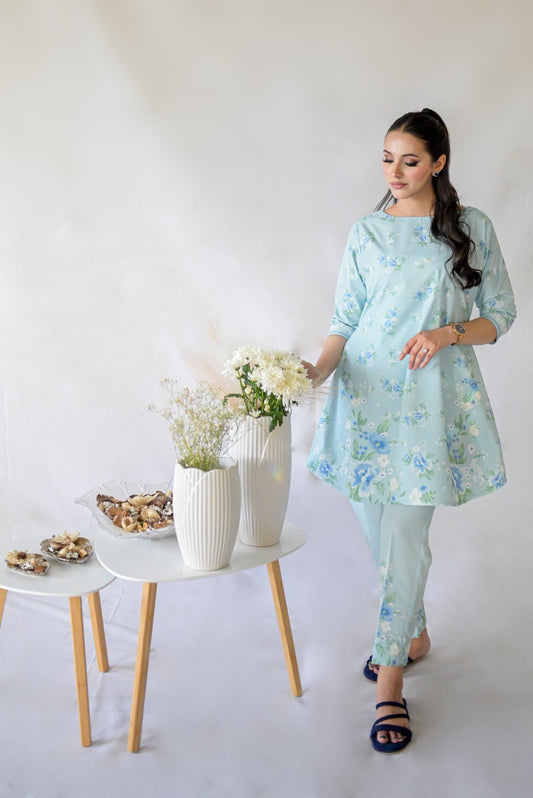 Mystia – Silk Lawn Ice Blue 2 piece Printed Pret