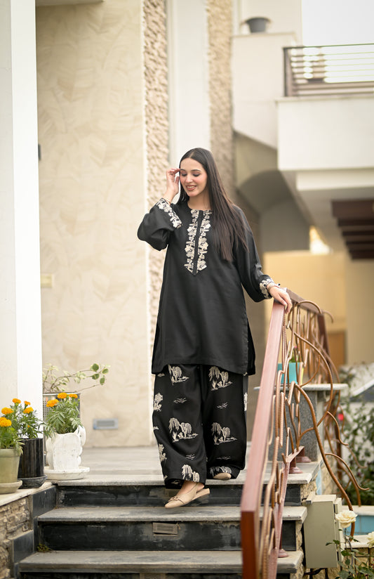 Noir - Karandi Black 2 Piece Embroidered Pret (AM022)