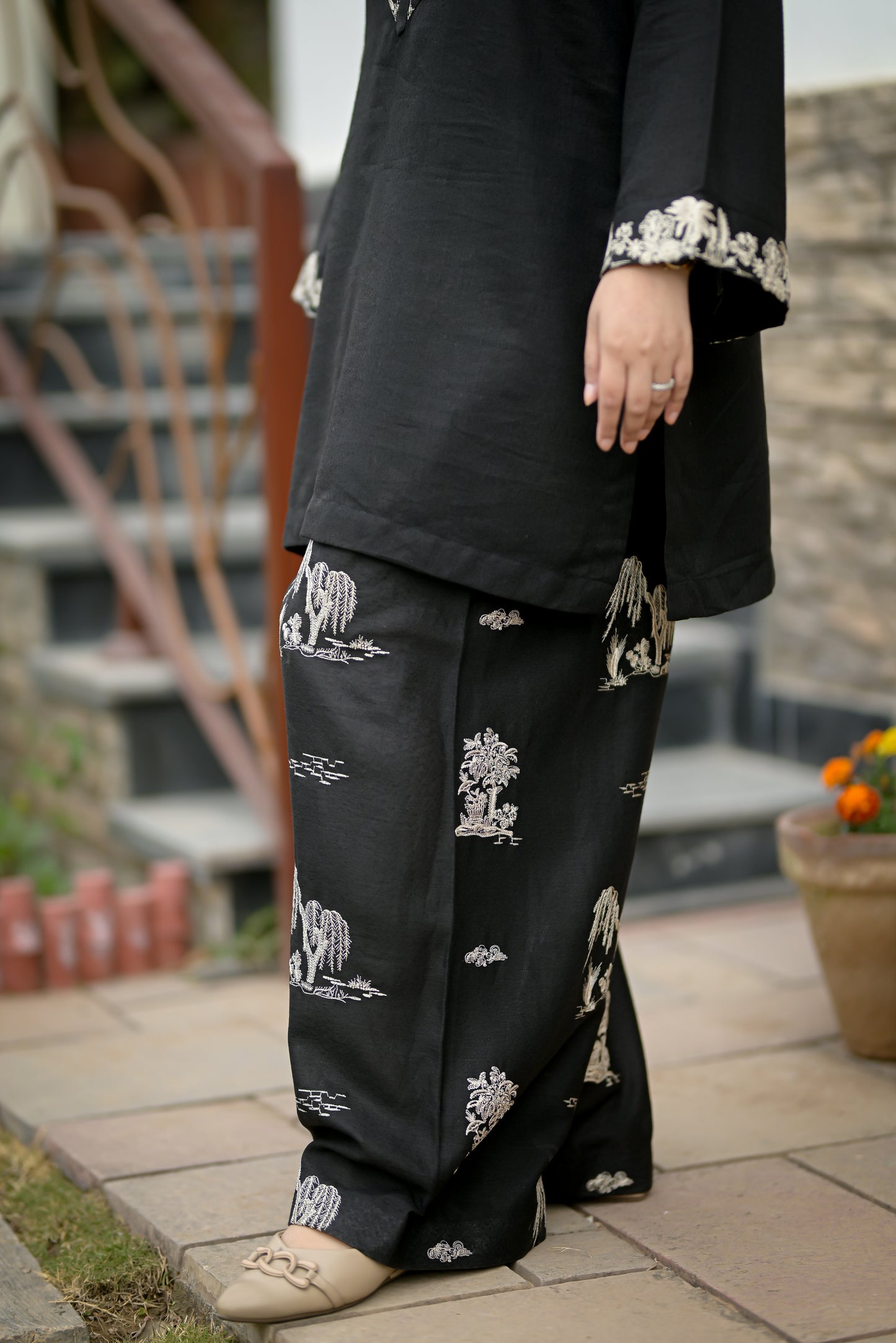 Noir - Karandi Black 2 Piece Embroidered Pret (AM022)