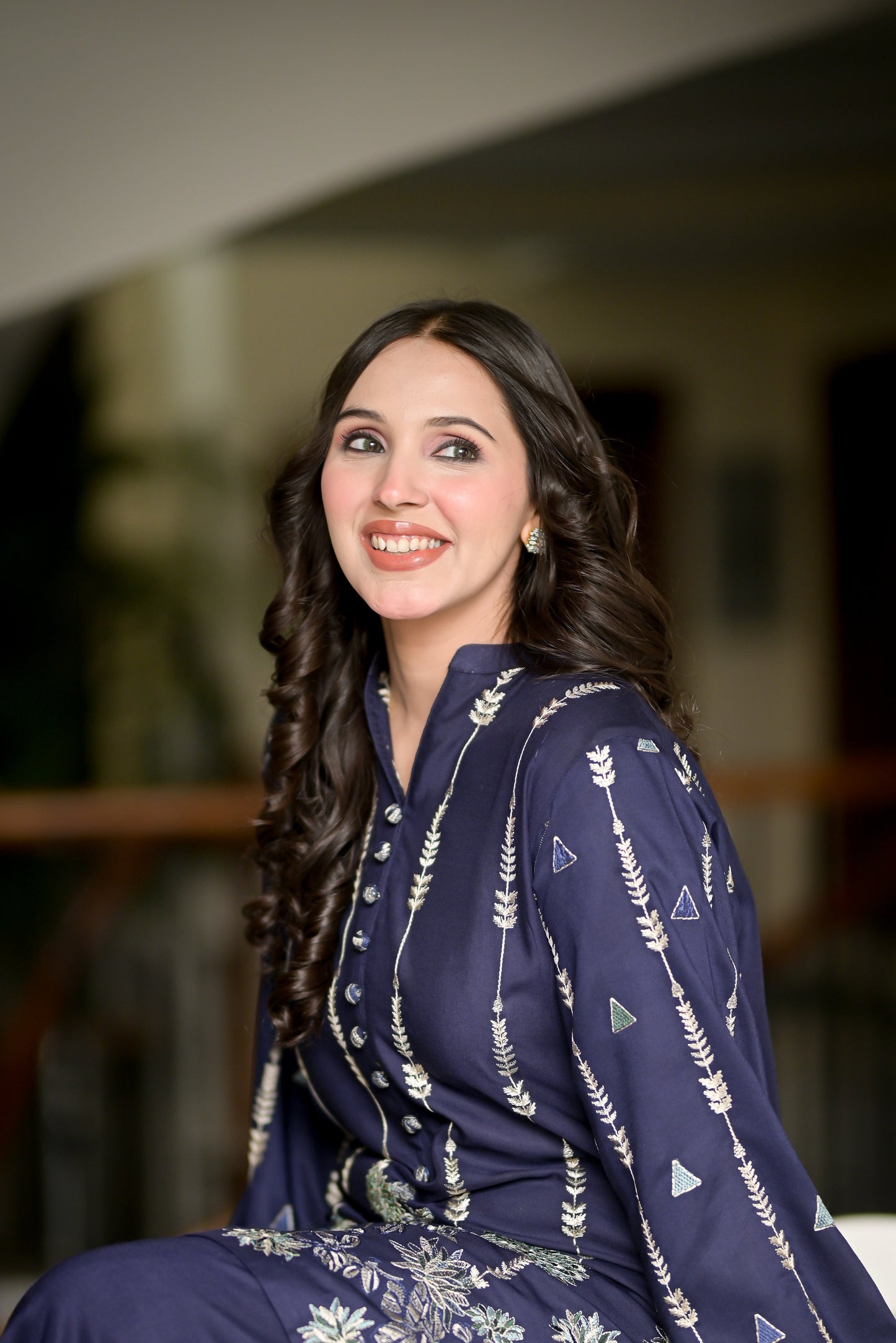 Zilar – Linen Navy Blue 2 Piece Embroidered Pret (AM024)