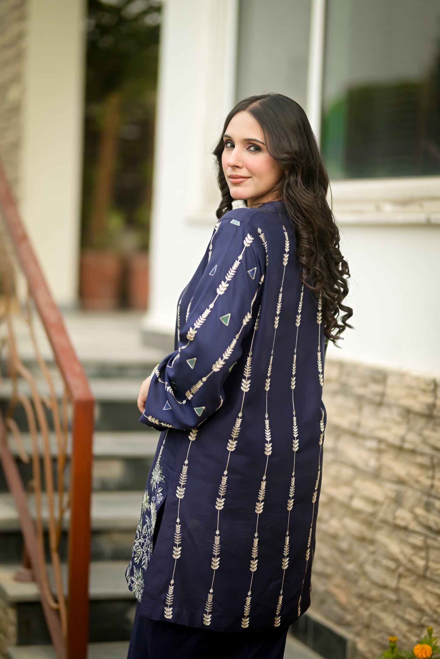 Zilar – Linen Navy Blue 2 Piece Embroidered Pret (AM024)