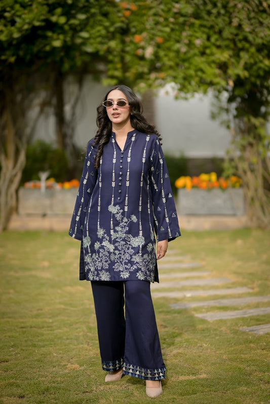 Zilar – Linen Navy Blue 2 Piece Embroidered Pret (AM024)
