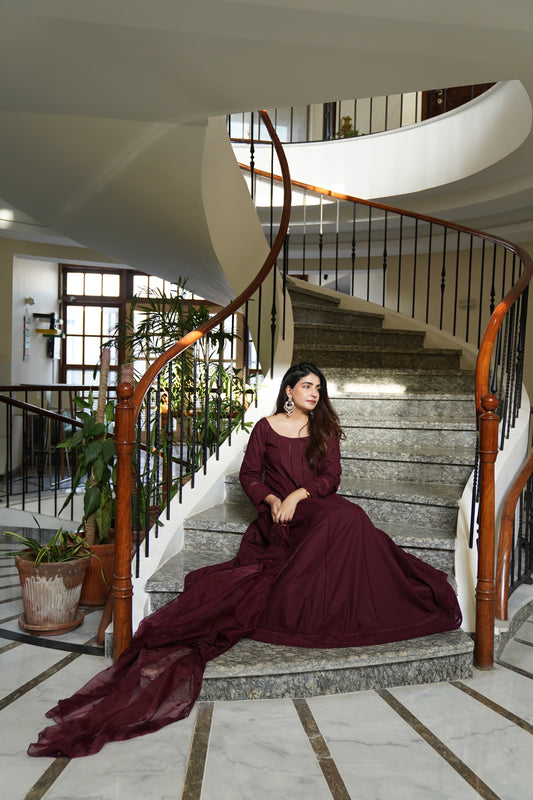 "Marroia" - Plum Embroidered 2 piece Pishwas