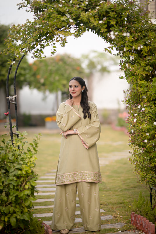 Zerua – Pistachio Green 2 Piece Embroidered Pret (AM023)